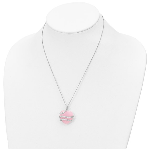 Sentimental Expressions Sterling Silver Rhodium-plated CZ and Pink Quartz Heart My Daughter 18in Necklace