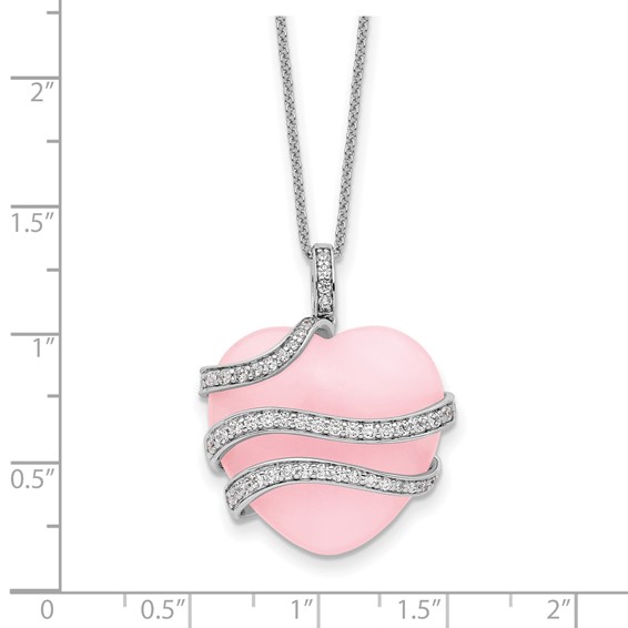 Sentimental Expressions Sterling Silver Rhodium-plated CZ and Pink Quartz Heart My Daughter 18in Necklace