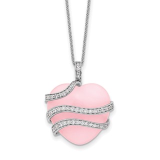 Sentimental Expressions Sterling Silver Rhodium-plated CZ and Pink Quartz Heart My Daughter 18in Necklace