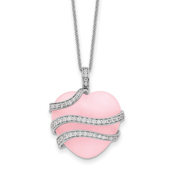 Sentimental Expressions Sterling Silver Rhodium-plated CZ and Pink Quartz Heart My Daughter 18in Necklace