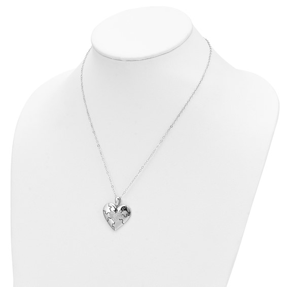 Sentimental Expressions Sterling Silver Rhodium-plated CZ Together In Love 18in Necklace