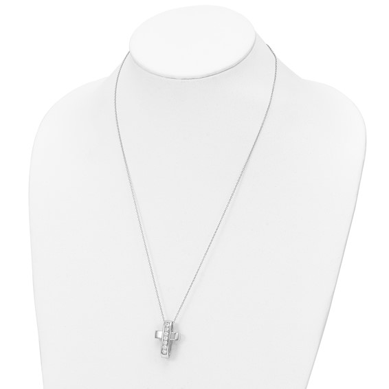 Sentimental Expressions Sterling Silver Rhodium-plated CZ Good and Perfect Cross 22in Necklace