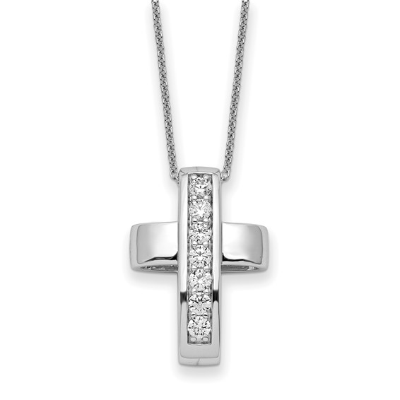 Sentimental Expressions Sterling Silver Rhodium-plated CZ Good and Perfect Cross 22in Necklace