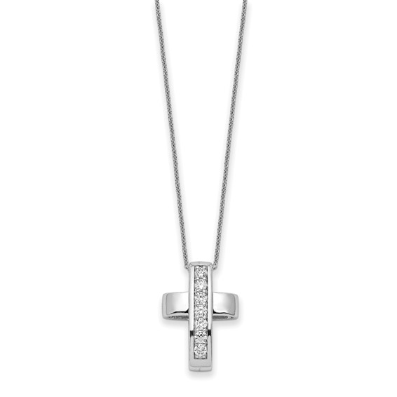 Sentimental Expressions Sterling Silver Rhodium-plated CZ Good and Perfect Cross 22in Necklace