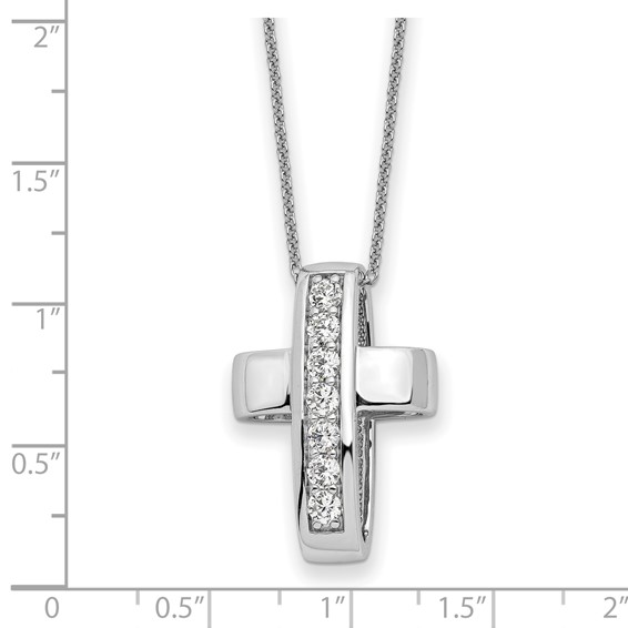 Sentimental Expressions Sterling Silver Rhodium-plated CZ Good and Perfect Cross 22in Necklace