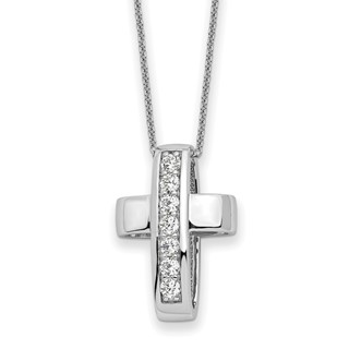 Sentimental Expressions Sterling Silver Rhodium-plated CZ Good and Perfect Cross 22in Necklace
