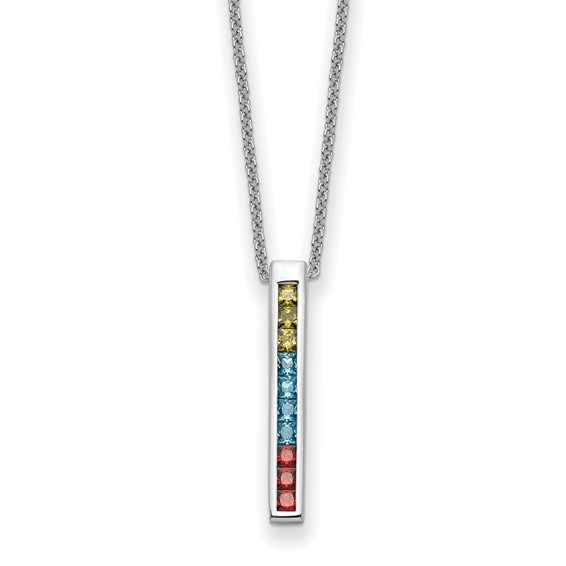 Sentimental Expressions Sterling Silver Rhodium-plated Multi-Color CZ Color Me Happy 18in Necklace
