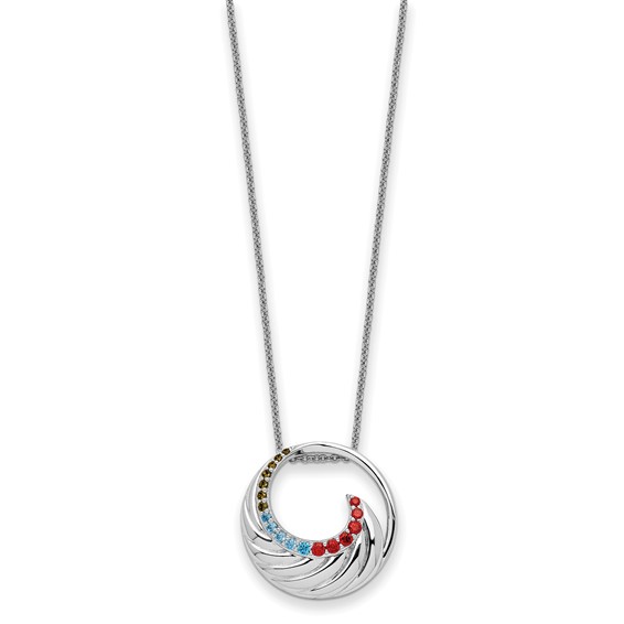 Sentimental Expressions Sterling Silver Rhodium-plated Multi-color CZ Color Me Happy Circle 18in Necklace