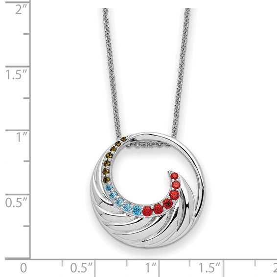 Sentimental Expressions Sterling Silver Rhodium-plated Multi-color CZ Color Me Happy Circle 18in Necklace