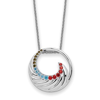 Sentimental Expressions Sterling Silver Rhodium-plated Multi-color CZ Color Me Happy Circle 18in Necklace
