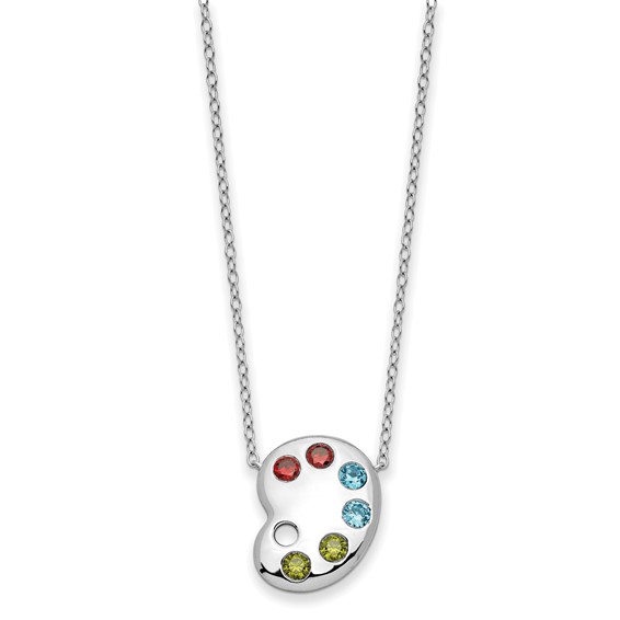 Sentimental Expressions Sterling Silver Rhodium-plated Multi-color CZ Color Me Happy Pallet 18in Necklace