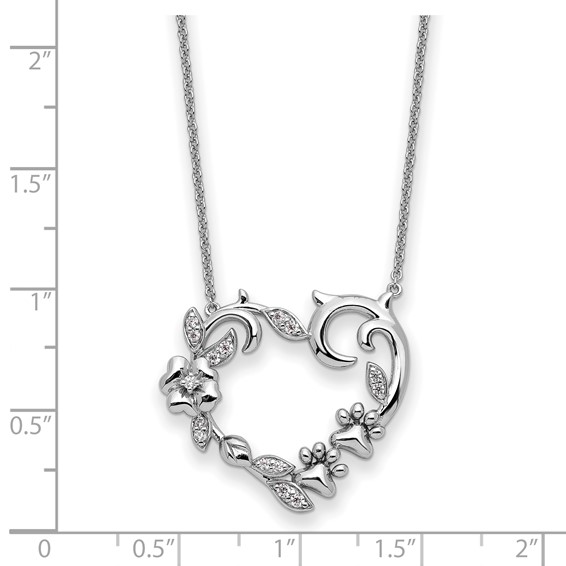Sentimental Expressions Sterling Silver Rhodium-plated CZ My Special Pet Heart 18in Necklace