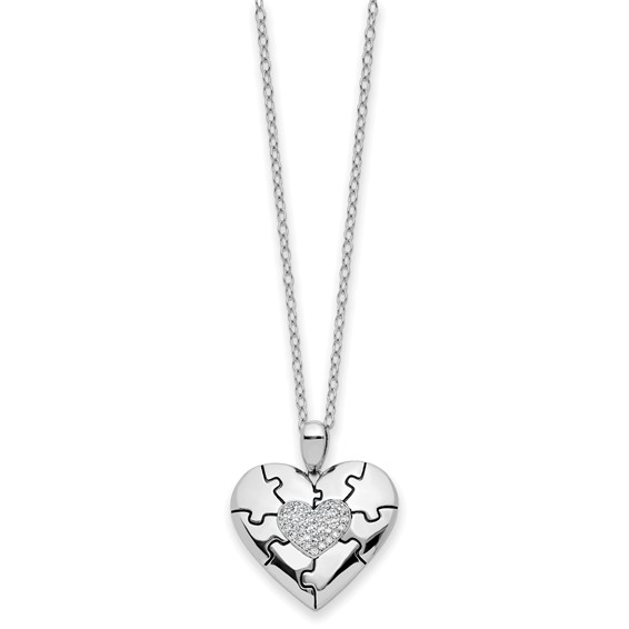 Sentimental Expressions Sterling Silver Rhodium-plated CZ Antiqued Love You To Pieces 18in Necklace