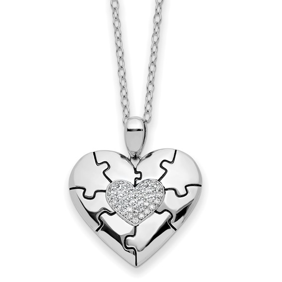 Sentimental Expressions Sterling Silver Rhodium-plated CZ Antiqued Love You To Pieces 18in Necklace