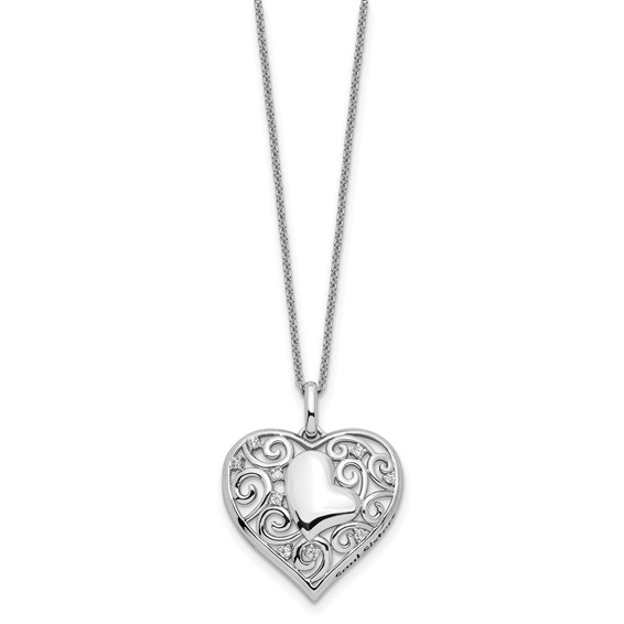 Sentimental Expressions Sterling Silver Rhodium-plated CZ Antiqued Soul Sister Heart 18in Necklace