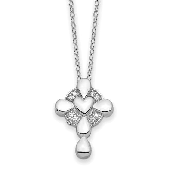 Sentimental Expressions Sterling Silver Rhodium-plated CZ Memory Cross Locket 18in Necklace