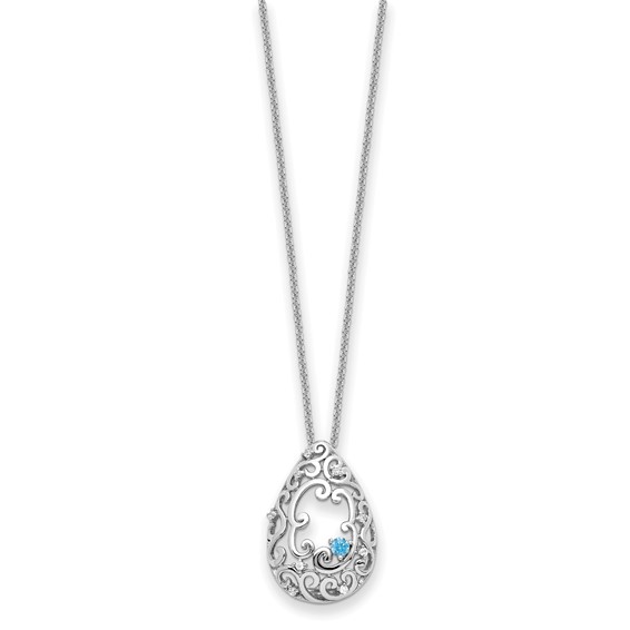 Sentimental Expressions Sterling Silver Rhodium-plated Blue and Clear CZ In Memory of My Father 18in Necklace