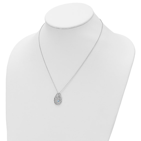 Sentimental Expressions Sterling Silver Rhodium-plated Blue and Clear CZ In Memory of My Father 18in Necklace
