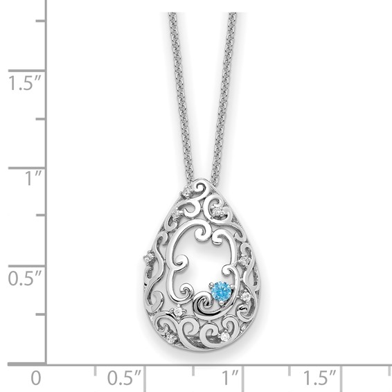 Sentimental Expressions Sterling Silver Rhodium-plated Blue and Clear CZ In Memory of My Father 18in Necklace