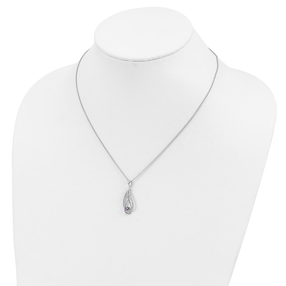 Sentimental Expressions Sterling Silver Rhodium-plated Feb CZ Always in my Heart Birthstone 18in Necklace