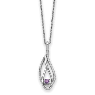 Sentimental Expressions Sterling Silver Rhodium-plated Feb CZ Always in my Heart Birthstone 18in Necklace