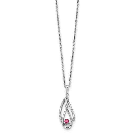 Sentimental Expressions Sterling Silver Rhodium-plated Jul CZ Always in my Heart Birthstone 18in Necklace
