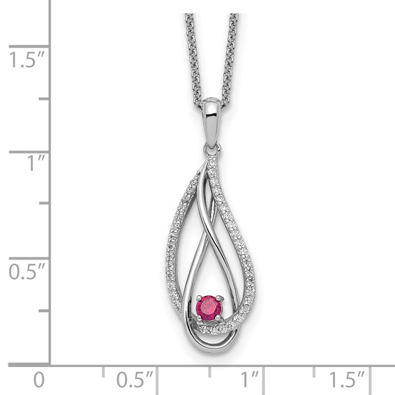 Sentimental Expressions Sterling Silver Rhodium-plated Jul CZ Always in my Heart Birthstone 18in Necklace