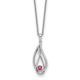 Sentimental Expressions Sterling Silver Rhodium-plated Jul CZ Always in my Heart Birthstone 18in Necklace