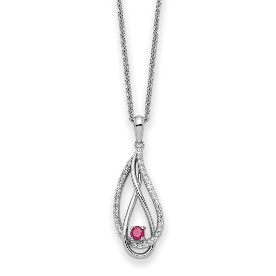 Sentimental Expressions Sterling Silver Rhodium-plated Jul CZ Always in my Heart Birthstone 18in Necklace