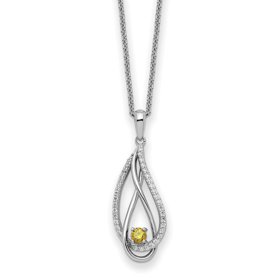 Sentimental Expressions Sterling Silver Rhodium-plated Nov CZ Always in my Heart Birthstone 18in Necklace