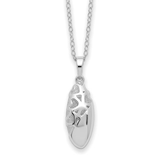 Sentimental Expressions Sterling Silver Rhodium-plated Scrolled Hearts Ash Holder 18 Inch Necklace