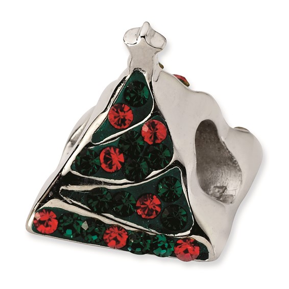 Sterling Silver Green/Red Crystal Christmas Tree Bead
