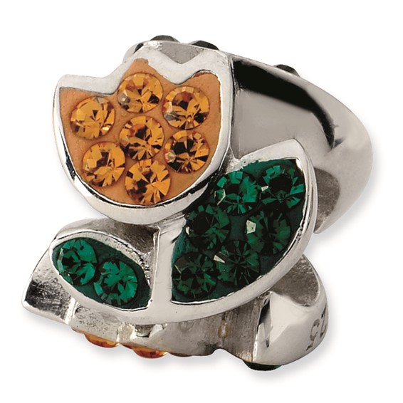 Sterling Silver Yellow & Green Crystal Flower Bead