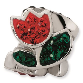 Sterling Silver Red & Green Crystal Flower Bead
