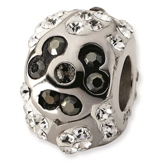 Sterling Silver White & Black Crystal Flower Bead