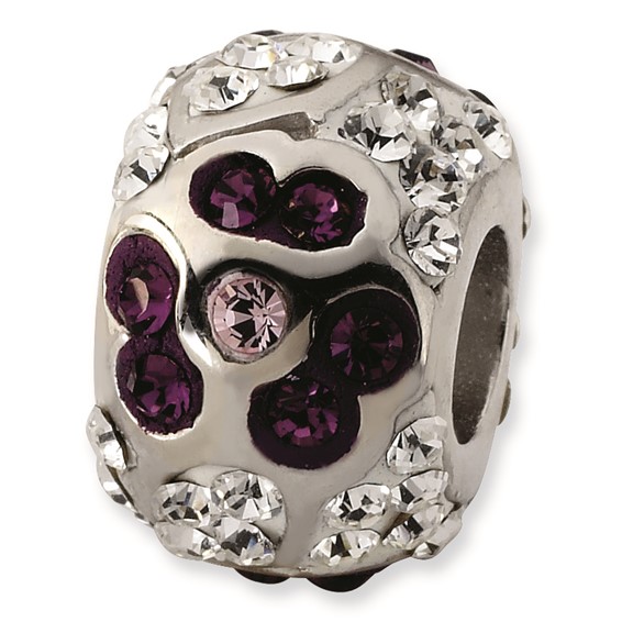 Sterling Silver White & Purple Crystal Flower Bead