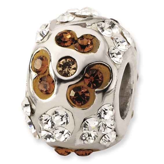 Sterling Silver White & Brown Crystal Flower Bead