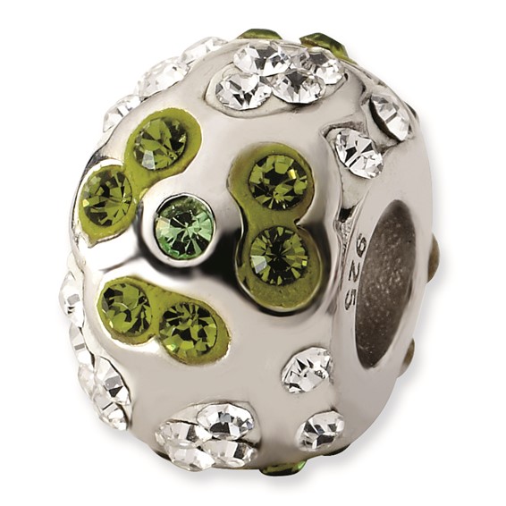 Sterling Silver White & Green Crystal Flower Bead