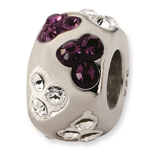 Sterling Silver White & Purple Crystal Bead
