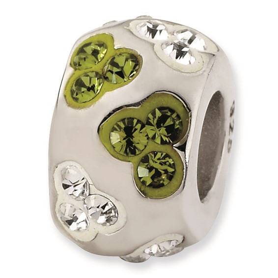 Sterling Silver White & Green Crystal Bead