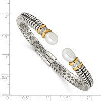 Shey Couture Sterling Silver Bracelet with 14K Accent Antiqued 10x 7.5mm Freshwater Cultured Pearl and Diamond Hinged Cuff view 3