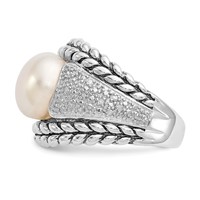 Shey Couture Sterling Silver Antiqued Freshwater Cultured Pearl and Diamond Ring view 3