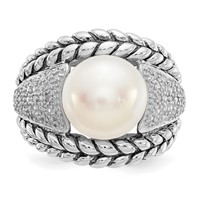 Shey Couture Sterling Silver Antiqued Freshwater Cultured Pearl and Diamond Ring view 5