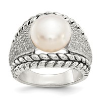 Shey Couture Sterling Silver Antiqued Freshwater Cultured Pearl and Diamond Ring view 1