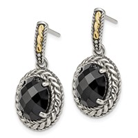 Shey Couture Sterling Silver Earrings with 14K Accent Antiqued Checkerboard-cut Black Onyx Post Dangle view 2