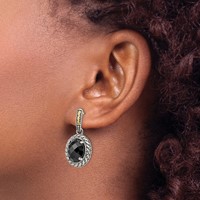 Shey Couture Sterling Silver Earrings with 14K Accent Antiqued Checkerboard-cut Black Onyx Post Dangle view 3
