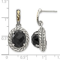 Shey Couture Sterling Silver Earrings with 14K Accent Antiqued Checkerboard-cut Black Onyx Post Dangle view 4