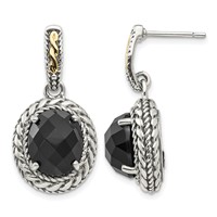 Shey Couture Sterling Silver Earrings with 14K Accent Antiqued Checkerboard-cut Black Onyx Post Dangle view 1