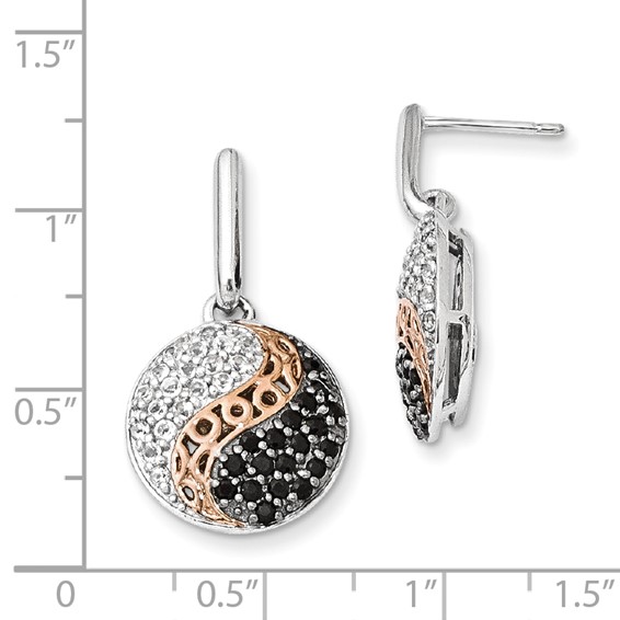 Sterling Silver Rose GP Black Rhodium White Topaz/Onyx Post Earrings