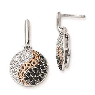 Sterling Silver Rose GP Black Rhodium White Topaz/Onyx Post Earrings